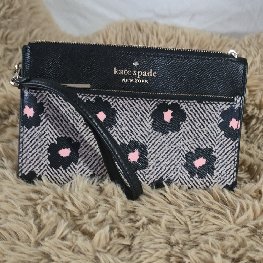 kate spade Black and Pink Floral Wristlet Pouch